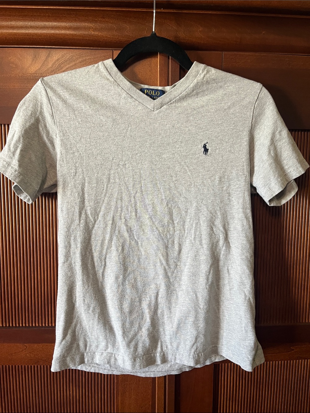 Polo by Ralph Lauren Light Gray V-Neck Tee with Navy Polo Logo